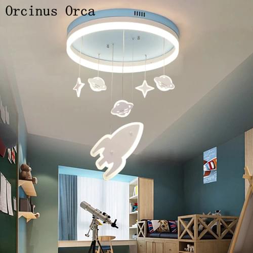 Cartoon Creative Planet Chandelier Boys Bedroom Childrens Room Light Modern Creative LED Eye Protection Rocket Chandelier