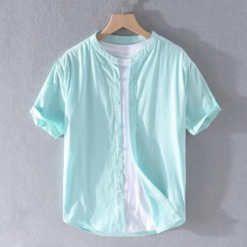 New style Italy brand cotton shirt men short sleeve summer shirt for men fashion stand collar shirt mens solid camiseta overhemd