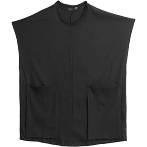 Mens Japanese large size shirt Yamamoto wind big pocket decoration loose sleeveless solid color T-shirt