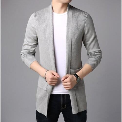 2020 New Fashion Brand Sweater For Mens Cardigan Long Slim Fit Jumpers Knitred Overcoat Autumn Korean Style Casual Men Clothes