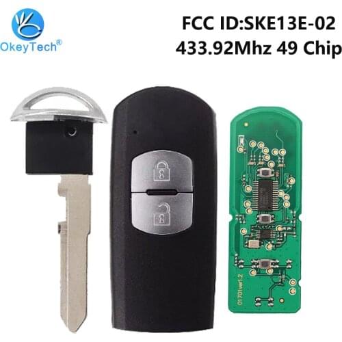 OkeyTech for Mazda 2017 CX-5 Remote Key FSK 433.92Mhz 49 Chip MAZ24R 2 Button FCC ID:SKE13E-02 for Mitsubishi System With Blade