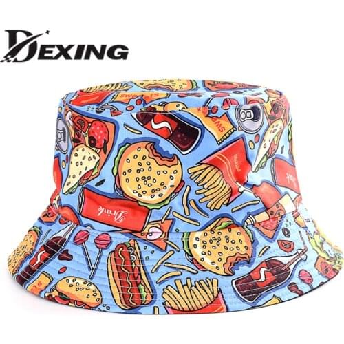 2020 Graffiti Hamburger Fries Bucket Hat For Men Women Outdoor Hip Hop Foldable Bob Fisherman Hat Travel Gorros Panama Sun Hat