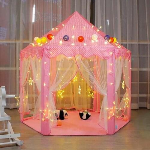 Portable Play Kids Tent Princess castle tent with LED light Children Indoor Outdoor Ocean Ball game tent Room House Girl gift