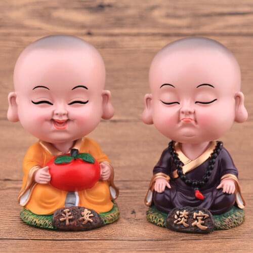 Lovely Resin Nodding Buddhist Monk Desk Accessories Decorative 10cm Little Statue Tabletop Ornaments Home Car Decoration