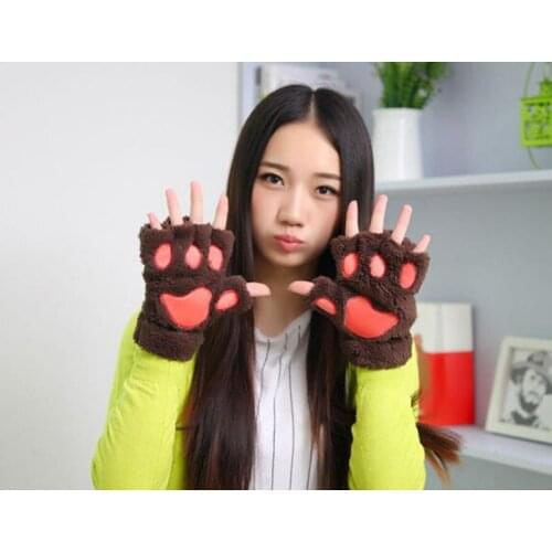 Fluffy Bear/Cat Plush Paw/Claw Glove soft toweling ladys half covered gloves gifts 120pcs/lot SN576