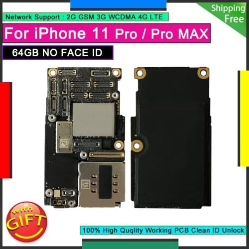 Unlocked Motherboard For iPhone 11 Pro 64GB Factory Original Mainboard NO FACE ID 11 Pro Max Logic Board Clean iCloud Plate