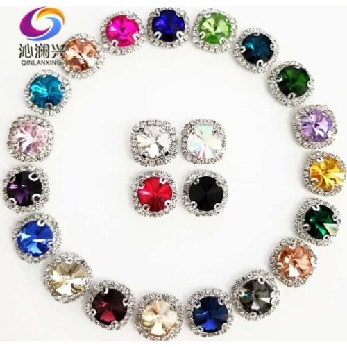 Mix color Round shape top glass crystal rhinestones with holes,silver bottom sew on stone for Diy/Clothing accessories SWWK000