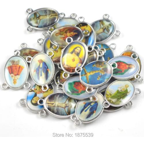 Mix color of different catholic holy figure big size rosary centerpiece