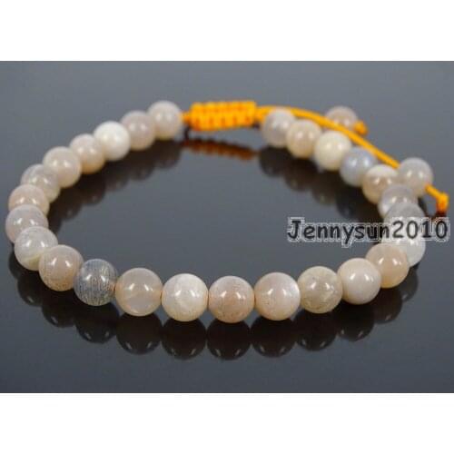 Handmade 6mm Adjustable Natural Sunstone Gems Stone Round Beads Bracelet Healing Reiki 5 Strands/Pack