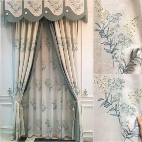 New Chinese-Style Cotton and Linen Embroidered Embroidered Window Screen Curtains for Bedroom Living Room Study Shade Curtain