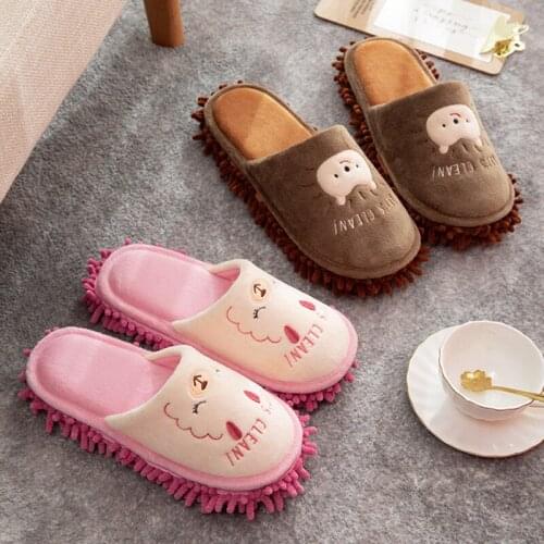 House Mop Designer Fur Slippers For Women Cute Cartoon Animal Bedroom Couples Shoes Winter Indoor Warm Plush Ladies Fur Slippers