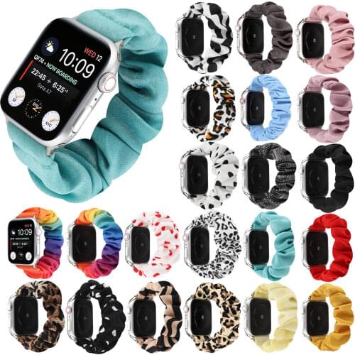 Printed Fabric Watch Strap for Apple Watch Band 38mm 40mm 42mm 44mm Women Scrunchie Elastic Bracelet For iWatch Series 1 2 3 4 5