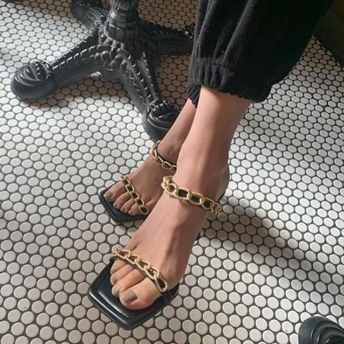 Rhinestone Chain Wedding Shoes Bride Slippers New Women Square Toe Sandals Thin Heels Sandals Pumps Women Summer High Heels 8cm