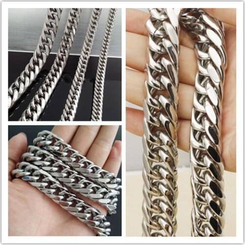 Heavy Charm 7/9/11/14/19mm Choose Silver color 316L Stainless Steel Cuban Chain Mens Boys Cool Necklace 7-40", Fine Quality