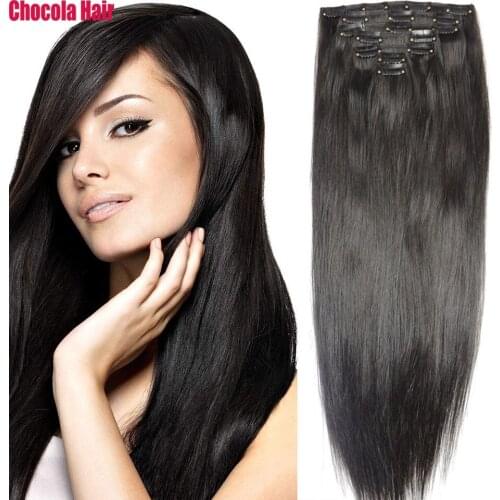 Chocola Full Head Brazilian Machine Made Remy Hair 7pcs Set 140g 16"-28" Natural Straight Clip In Human Hair Extensions