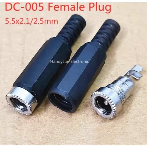 DC-005 DC Power Socket Female Base DIY Plug 5.5x2.1/2.5mm Female Head Copper Core Welding Wire Type Mount Connector