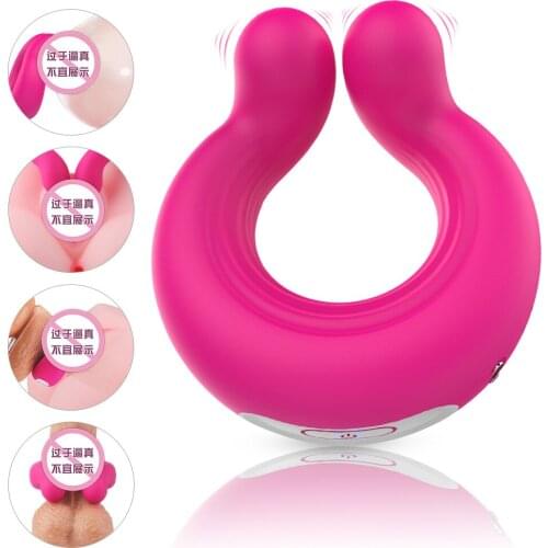 Female Vibration Climax Toy Nipple Clitoris Stimulation Double Head Cock Ring Husband Wife Share Lock Essence SHD-S207