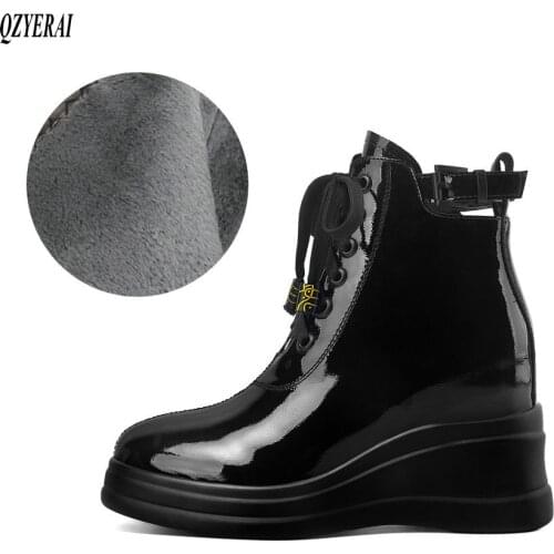 New Winter women shoes natural Genuine leather Chelsea boots ankle bottom of thick Warm fur Female boots 100% cowhide snow boots