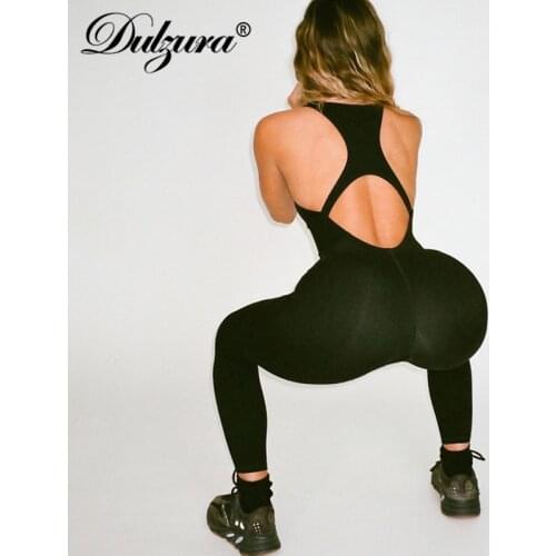 Dulzura Solid Hollow Out Women Sleeveless Jumpsuit Skinny Bodycon Sexy Casual Sporty Fitness 2021 Summer Clothes Rompers