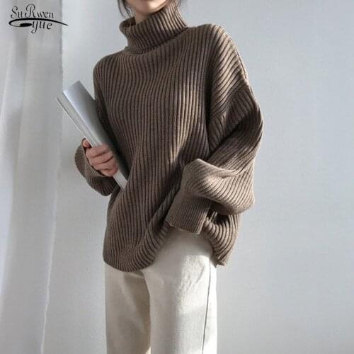 Autumn Sweater Women Turtleneck Thick Solid Sweater Knit Loose Long Sleeve Pullover Office Lady Clothes High Quality 10327