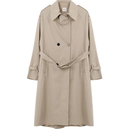 Mid-length Coat Womens Trench 2020 Autumn New Korean Version Loose Temperament Retro Double-breasted Long-sleeved Coat Jacket