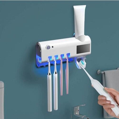 1PC Solar Energy Ultraviolet Toothbrush Holder UV Sterilizer Auto Toothpaste Dispen Sterilizer Home Bathroom Toothpaste Squeezer