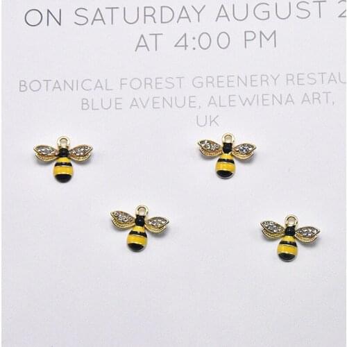 10pcs Rhinestone Bee Enamel Charms Little Bees Gold Tone Alloy Earring Pendant Fit DIY Bracelet Jewelry Accessory Handmade FX513