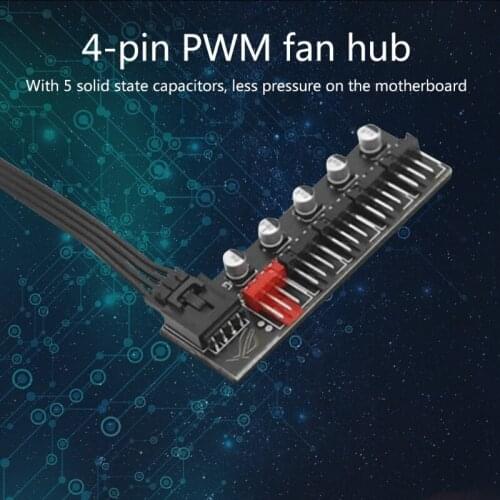 5 Port PC Fan Hub Splitter Speed Controller Adapter for 4 Pin PWM Cooler Cooling Fan Computer Cable Connector Accessories