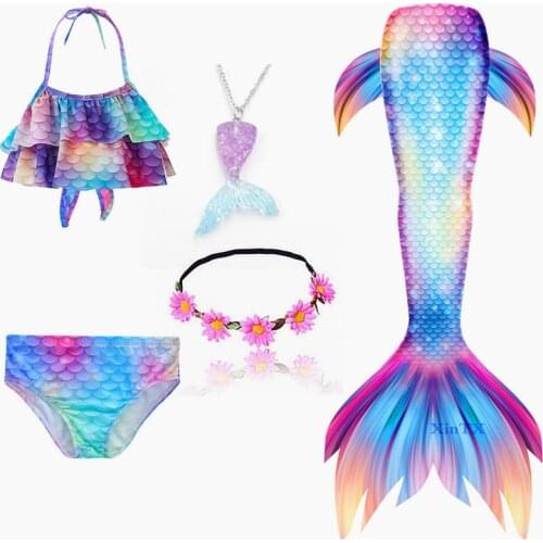 16 Colors girl 3 Pieces Prentn Kids Swimmable Mermaid Tail can add Monofin for Girls Swimming Bating Suit Swimsuit Costume3-12Y