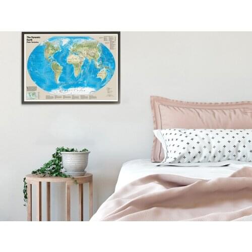 59*42cm World Map of The Dynamic Plate Tectonics for Geological Research Wall Poster Canvas Painting School Supplies Home Decor