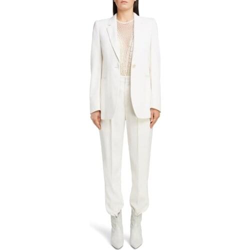 White Single Breasted Notch Lapel Womens Suit For Work Slim Fit Fashion Casual Plus Size Jacket Blazer Pants