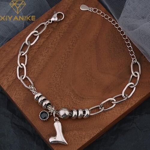 XIYANIKE 925 Sterling Silver Irregular Love Heart Black Zircon Bracelet Female Charm Fashion Personality Retro Simple Handmade