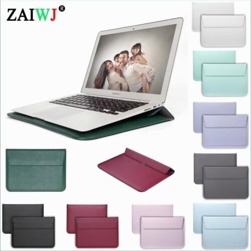 PU Leather Laptop Sleeve Bag For Macbook XiaoMi Air 13 M1 A2337 Pro 13.3 16 15 12 inch Case for Huawei Matebook 14 Stand Cover