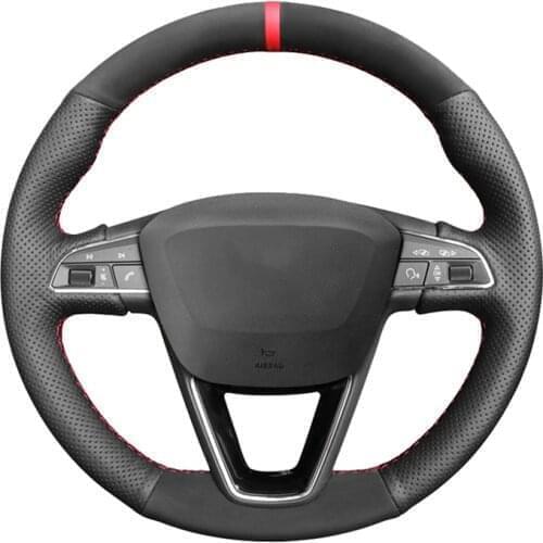 Black Suede Car Steering Wheel Cover For Seat Leon 5F Mk3 2013-2020 Ibiza 6J Tarraco Arona Ateca Alhambra