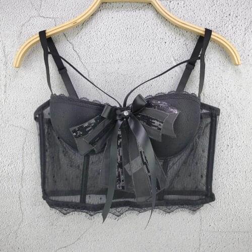Cupplee Ribbons Bow Women Sexy Gauze Crop Top Bustier Short Corset Ladies Inner Lace Bralette Camisole Vest Solid Black White