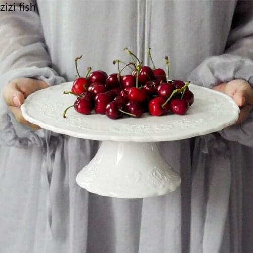 European Wedding Dessert Fruit Plate Dessert Table Tall Cake Plate White Ceramic Round Tray Party Decoration Kitchen Utensils