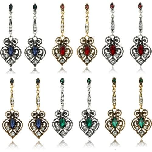 Gothic Heart Metal Earrings Vintage Fashion Punk Hollow Out Water Drop Crystal Geometry Long Earrings Trendy Jewelry For Women