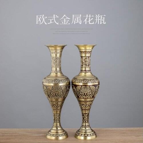 H38CM Europe Desktop Bronze Plated Metal Flowers Vases Living Room Vase Decorazioni Casa Flower Pot For Artificial Flowe