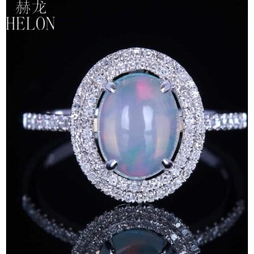 HELON Diamonds Ring Sterling Silver 925 Milk White Opal Oval 9x7mm Engagement Wedding Ring Women Anniversary Party Best Gift