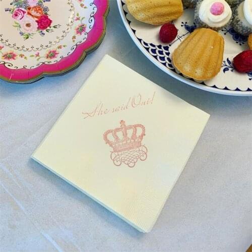 Custom Cocktail Napkins She Said Oui French Crown Royal Custom Bridal Shower Wedding shower Napkins Ivory 3 Ply Paper Beverage
