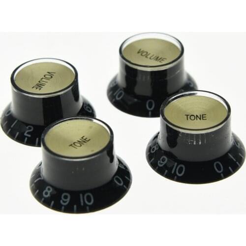 KAISH 4x LP Guitar Reflector Knobs Black/Gold Top Hat Knobs Fits For Epi LP SG