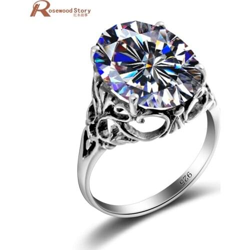 Hot Vintage Fine Jewelry White Cubic Zirconia Real 925 Sterling Silver Solitaire Engagement Ring For Women Wedding Accessories