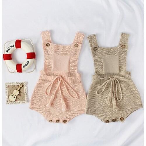 Baby Girl Bodysuits Sleeveless Strap Vest Cotton Infant Jumpsuit Lace Up Knitted Sweater Newborn Baby Girl Clothes Spring 2019