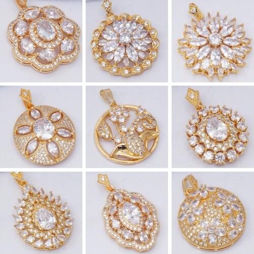 Round Water Drop Shape Vintage Gold Color Pendants Luxury White Zirconia Big Pendant for Women Men