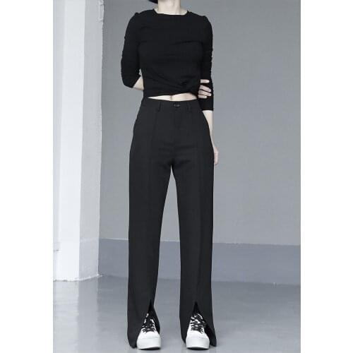 Summer 2021 versatile straight thin Black Slim high waist mop casual split suit pants