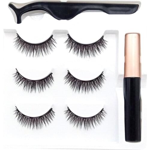 3 Pairs Natural False Eyelashes Magnetic Fake Lashes Kit Magnetic Eyeliner Tweezer Set Mink Lashes Extension Makeup Tool