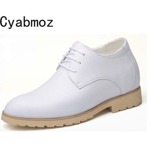 Fashion Style and Taller 9 CM High Height Increasing Elevator Leather Shoes for Men Formal dress Wedding Shoes White