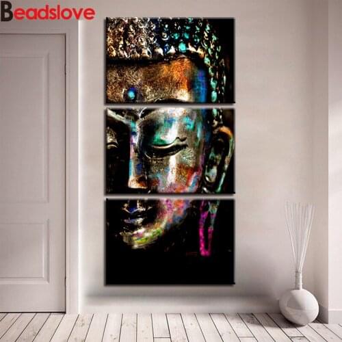 3 Piece 5d diy diamond painting Buddha Statue Cross Stitch Hallway Wall Art diamond embroidery round full china style paintings