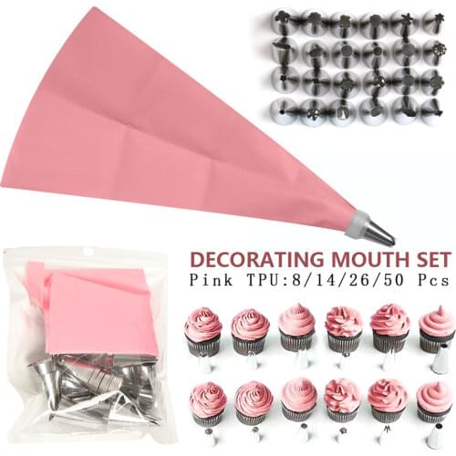 8/ 14 Pcs A Set Silicone Pastry Bags Tips Kitchen DIY Cake Icing Piping Stainless Nozzle Reusable Cream Decorating Mouth Tools