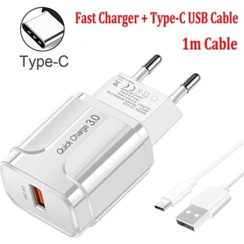 QC3.0 Wall Phone Charger Charging Type C Cable For Samsung S21 S20 Ultra S20 S10 Plus A42 A32 A12 M12 M21S A51 A71 Phone Charger